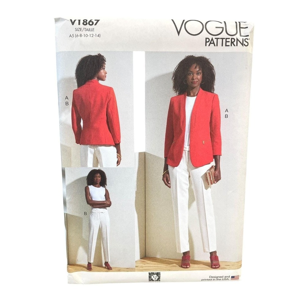 Vogue V1867 Jacket‎ Pants Suit A5 6-8-10-12-14 Semi-Fitted Tailored